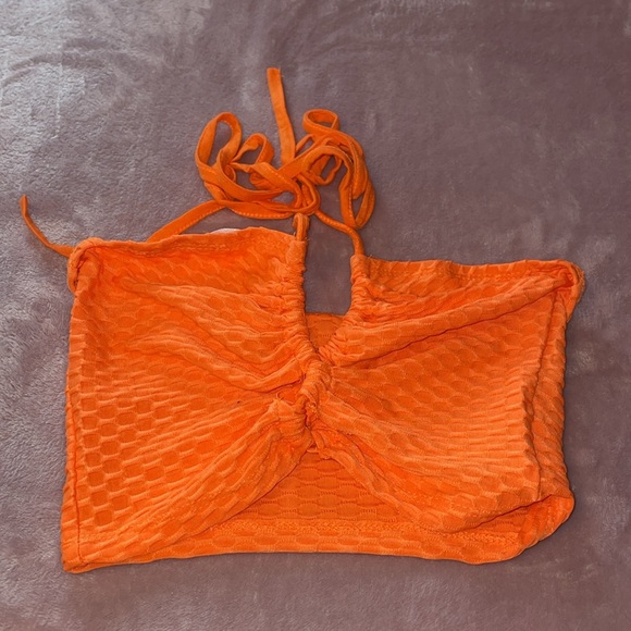 SHEIN BAE Honeycomb Textured Criss Cross Backless Crop Halter Top & Skirt 🧡 - Picture 4 of 8